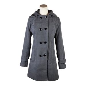 Tanming Gray Lambs Wool Blend Hooded Double Breasted Coat